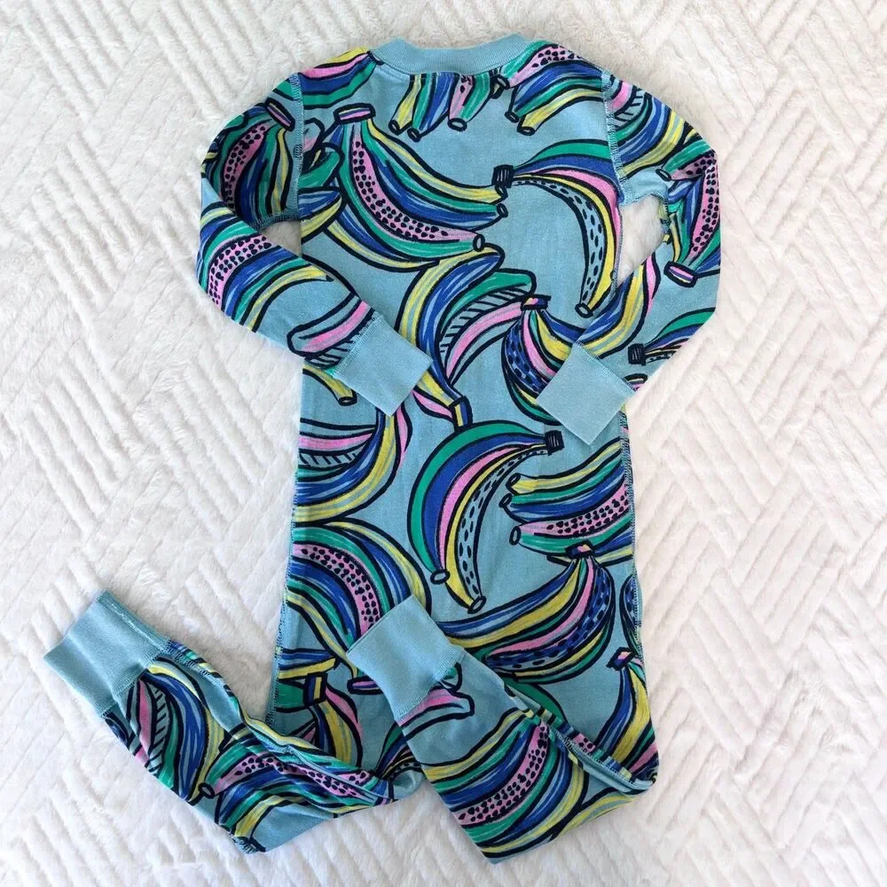 Hanna Andersson Girls 3T 90cm Rainbow Banana Print Organic Cotton Zip Pajamas